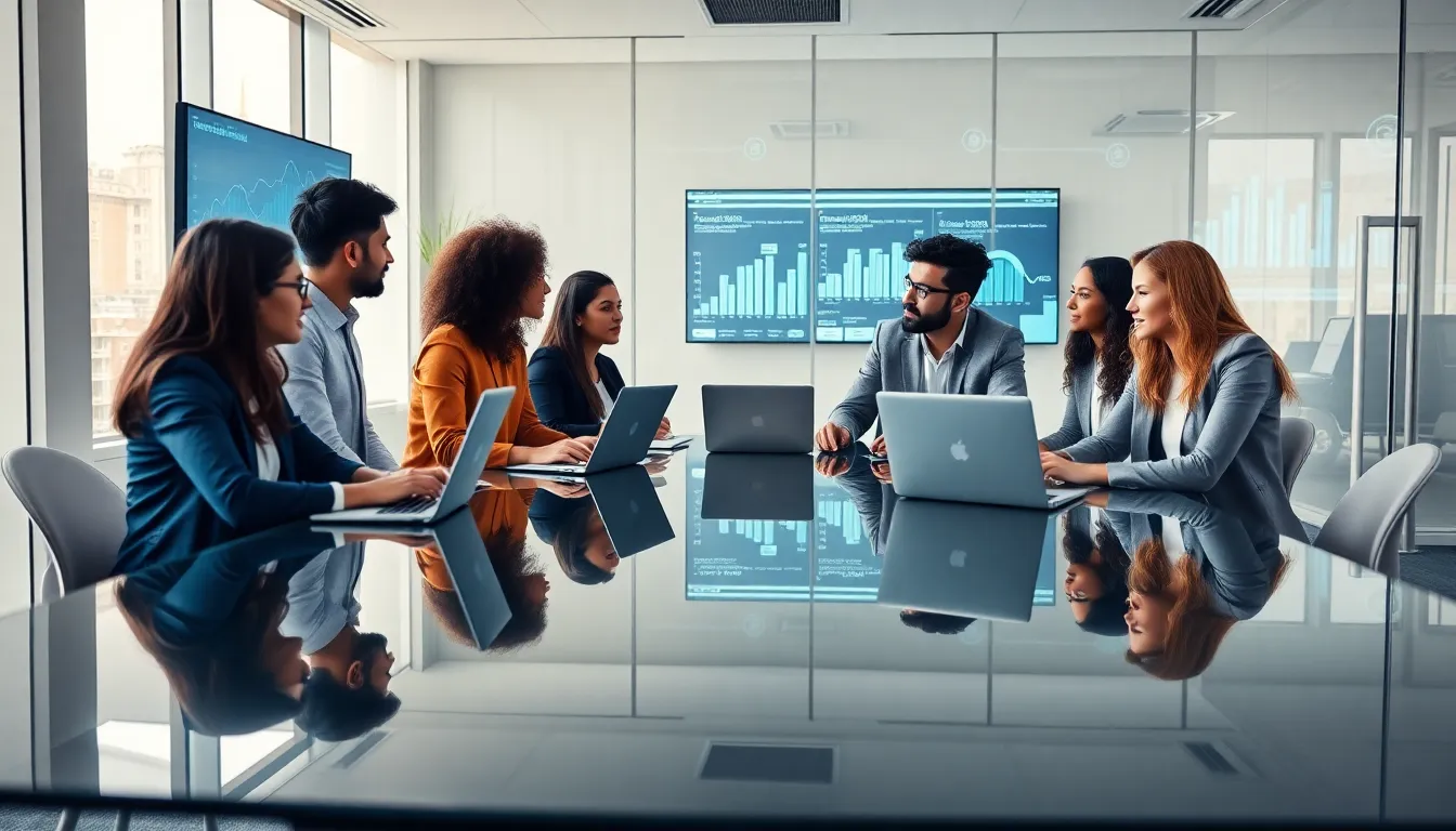 diverse professionals discussing emerging technologies in a modern workspace.