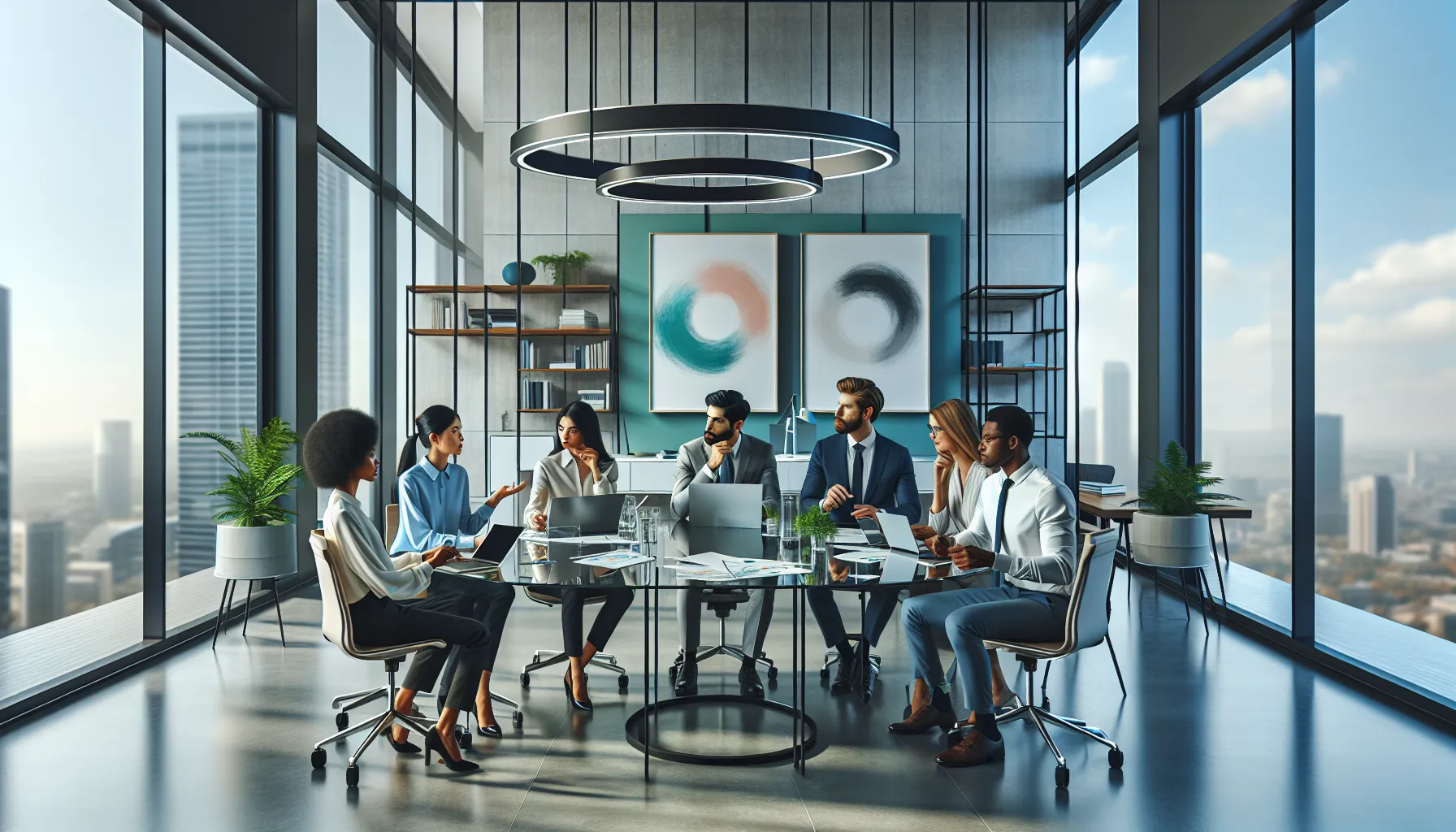 diverse professionals collaborating in a modern workspace.