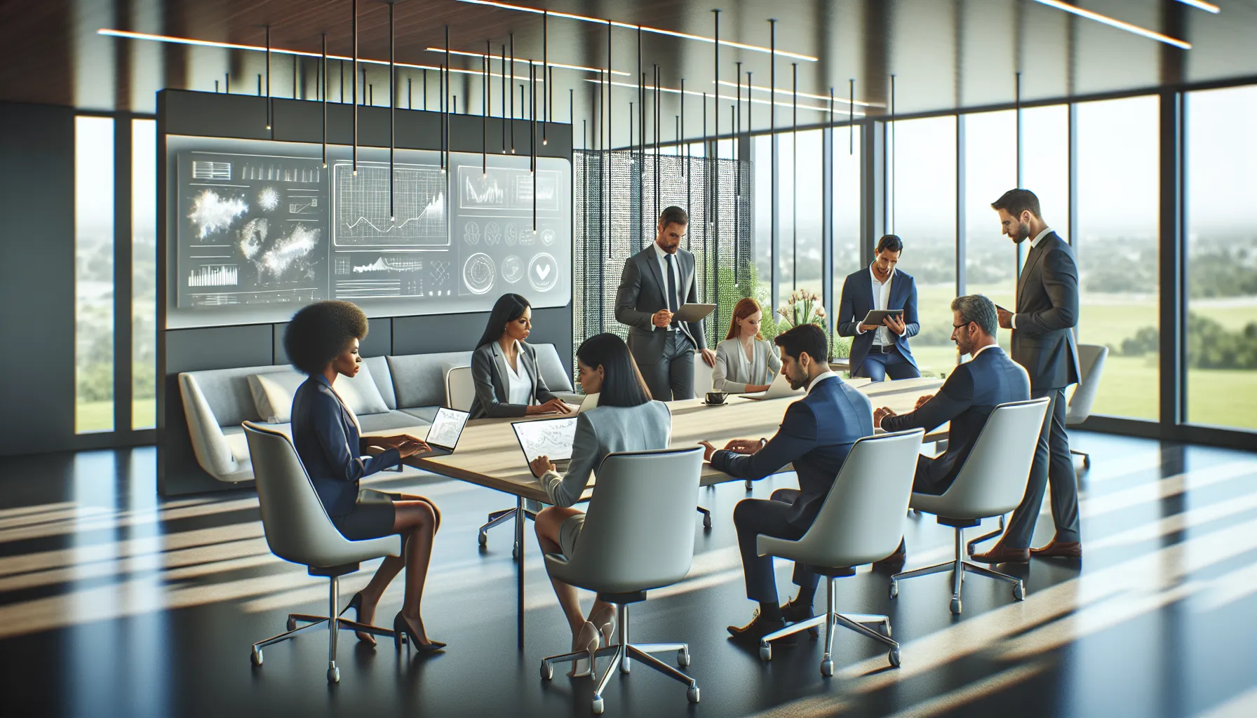 diverse professionals discussing data identifiers in a modern office.