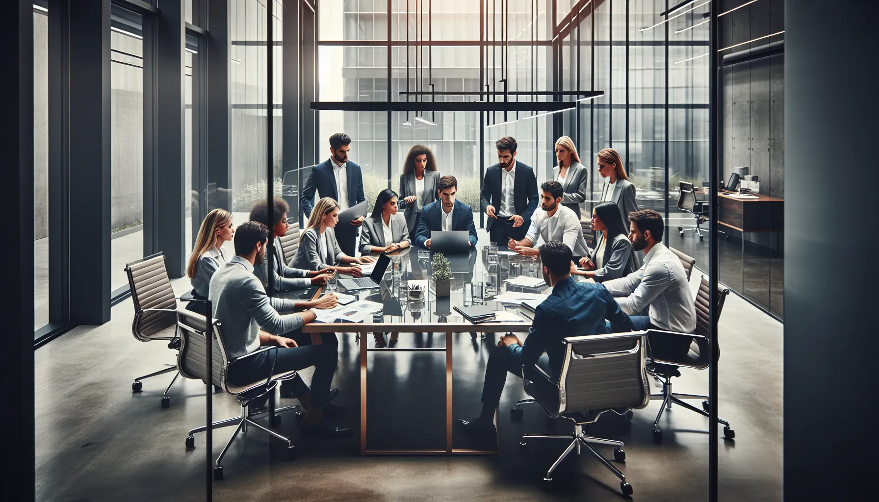 diverse team collaborating in a modern office setting.