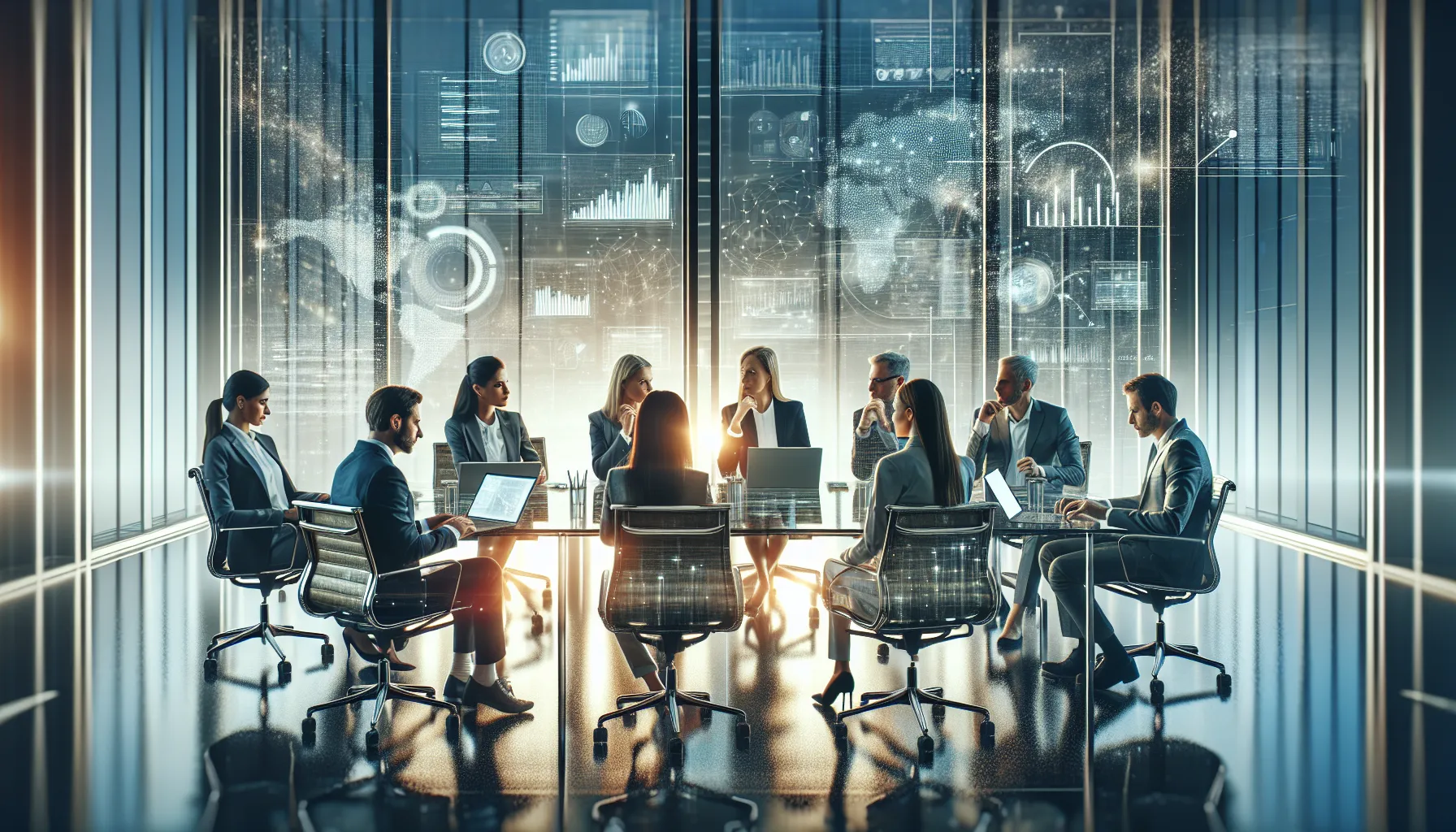 diverse team collaborating in a modern digital workspace.