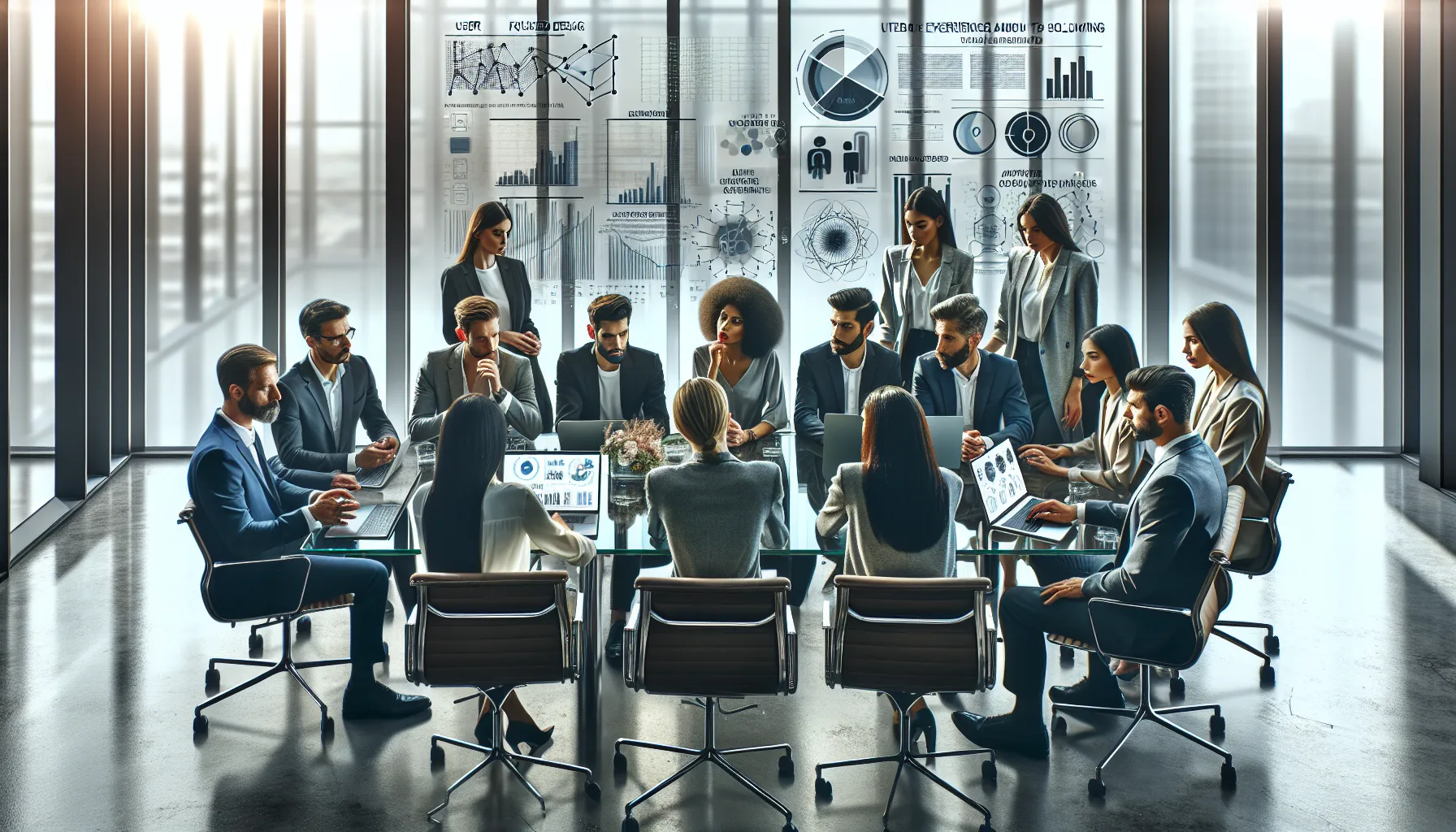 diverse professionals collaborating in a modern office setting.